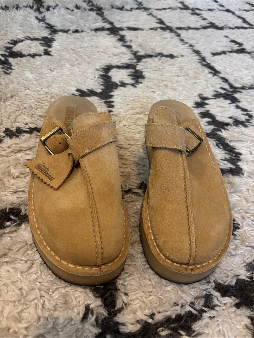 Clarks Women's Tan Suede Slip-On Mules with Buckle